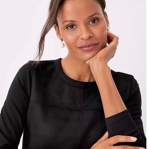 NWT Ann Taylor Faux Suede Mixed Media Long Sleeve Black Top Size XXS - Picture 2 of 10